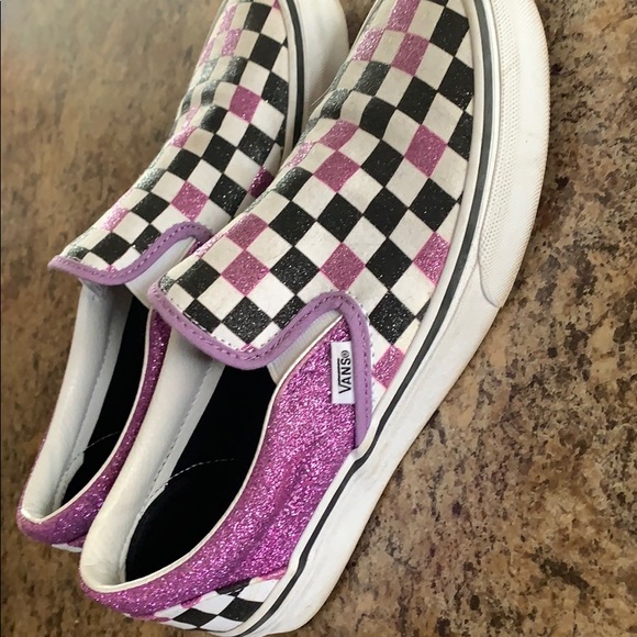purple glitter checkered vans